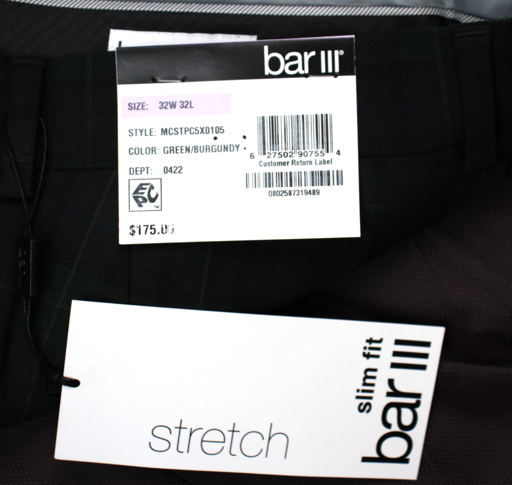 Bar iii Suit Mens 38 L 32W Green Burgundy Plaid Slim Fit Stretch 2 piece - Picture 8 of 10